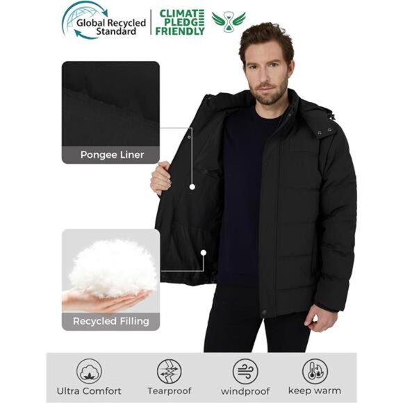 Mens Winter Coat Hooded Puffer Jacket Waterproof Warm Thicken Cotton Outerwear - Picture 4 of 7